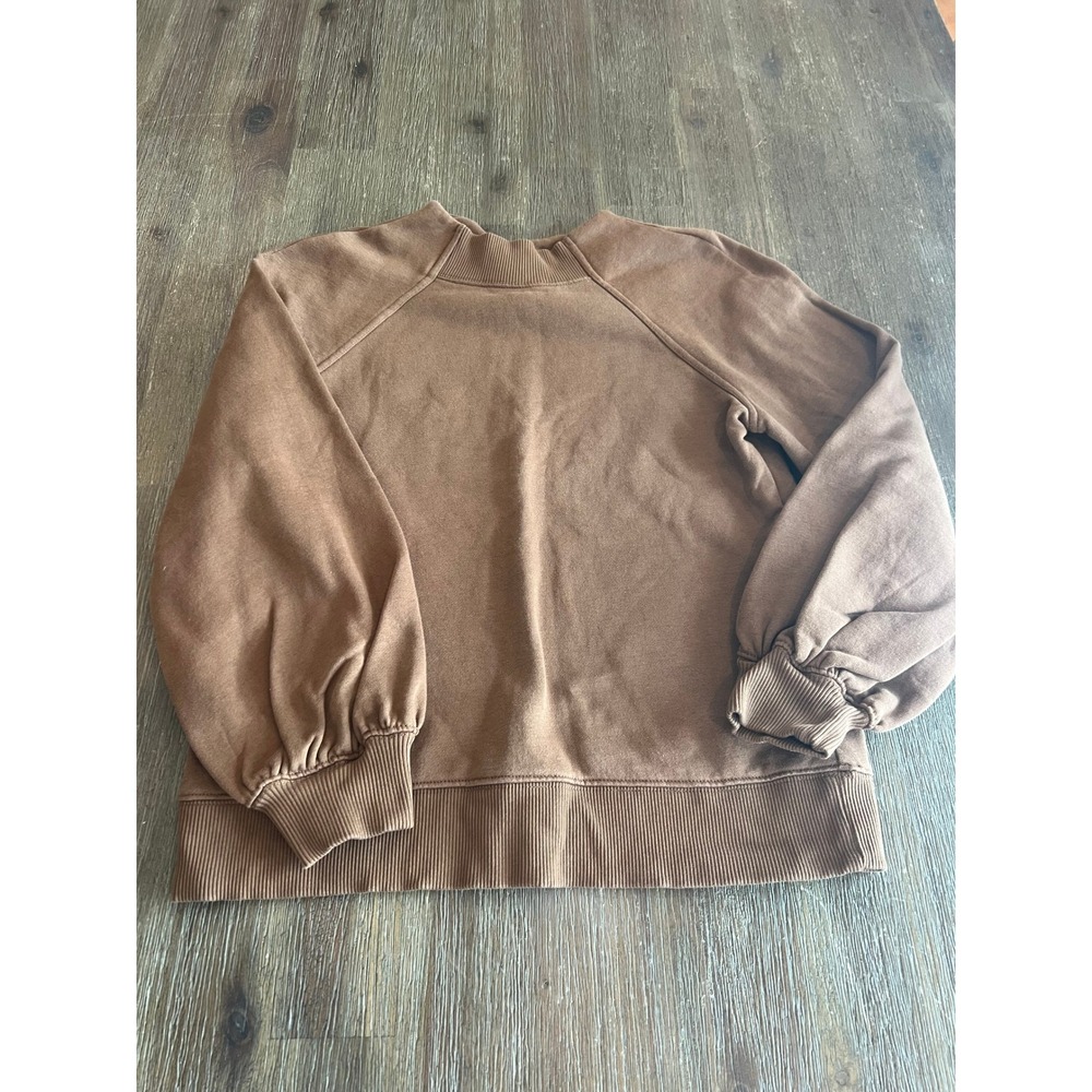 Banana Republic Brown Mock Neck Puff Sleeve Sweatshirt XS Raglan Fleece Pullover